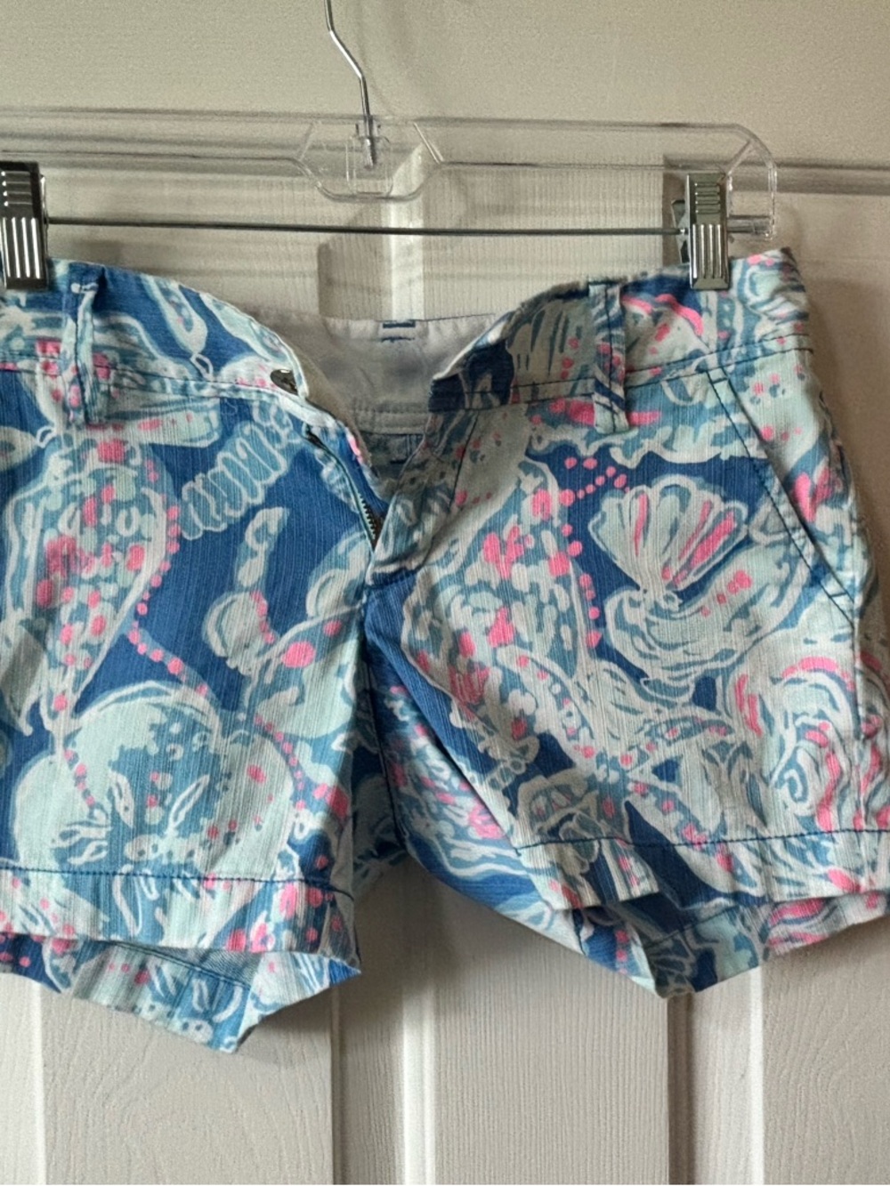 Lily Pulitzer Blue and Pink Printed Cotton Jean Shorts